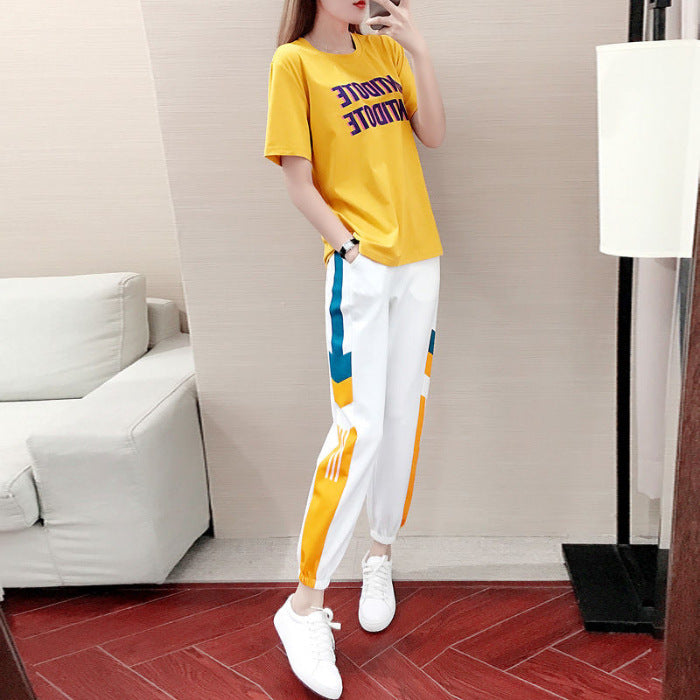 Sports And Leisure Suit Women"s Summer New Net Red Fashion Temperament Trend Korean Loose Foreign Style Two Piece Set Trend